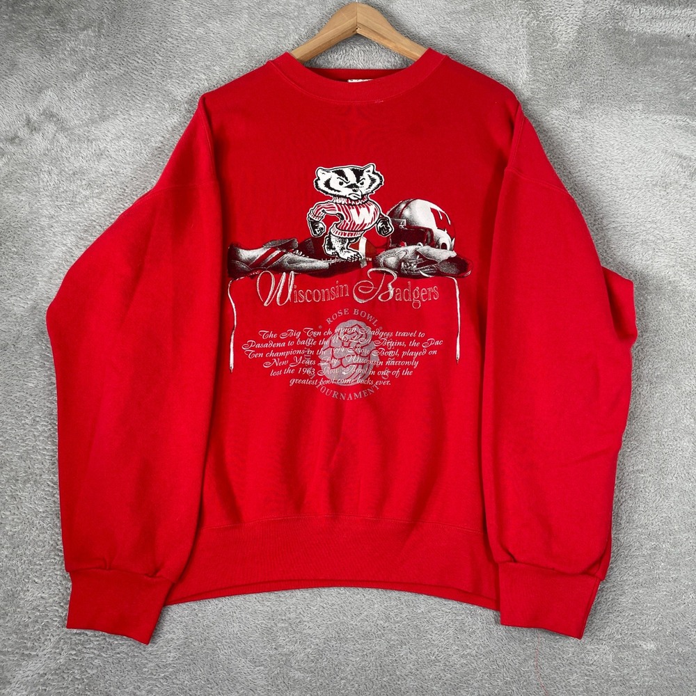 Vintage Wisconsin Badgers Rose Bowl Sweatshirt Mens XL Red Nutmeg Mills 1994 USA